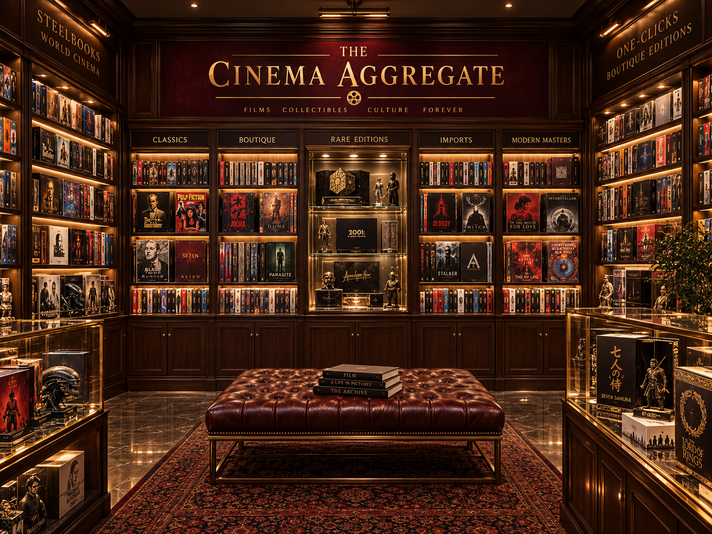 An elegant museum-like room displaying premium and rare film editions